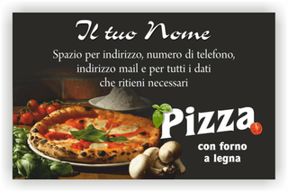 Ghibli Design - Biglietto personalizzabile,  #1434 - fronte - pizza, pizze, pizzeria, pizzerie, forno, legna, farina, mozzarella, margherita, basilico, ristorante, ristoranti, italiano, italia, cucina, italiana, nero, scuro