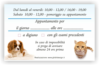Ghibli Design - Biglietto personalizzabile,  #1535 - indietro - ambulatorio, animali, appuntamento, azzurro, bianco, cane, catalogo, cuccioli, gatto, orario, studio, veterinario
