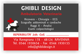 Ghibli Design - Biglietto personalizzabile,  #1552 - fronte - ambulatorio studio veterinario animali cuccioli cura cane gatto disegno rosso grigio