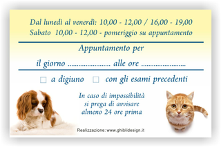 Ghibli Design - Biglietto personalizzabile,  #1571 - indietro - ambulatorio, animali, blu, cane, catalogo, cuccioli, cura, gatto, giallo, labrador, studio, veterinario