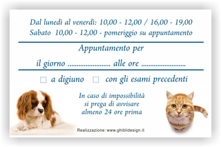 Ghibli Design - Biglietto personalizzabile,  #1575 - indietro - ambulatorio, animali, azzurro, blu, cane, cuccioli, cura, gatto, labrador, studio, veterinario, bianco
