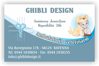 Ghibli Design - Biglietto personalizzabile,  #1578 - fronte - ambulatorio, animali, azzurro, cane, cuccioli, cura, disegno, gatto, studio, veterinario