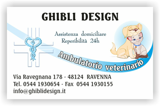 Ghibli Design - Biglietto personalizzabile,  #1580 - fronte - ambulatorio, animali, azzurro, cane, cuccioli, cura, disegno, gatto, studio, veterinario