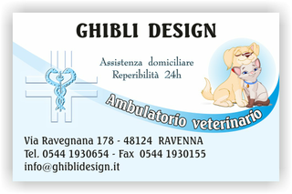 Ghibli Design - Biglietto personalizzabile,  #1582 - fronte - ambulatorio, animali, azzurro, cane, cuccioli, cura, disegno, gatto, studio, veterinario