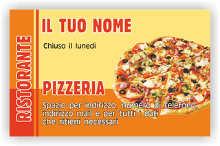 Ghibli Design - Biglietto personalizzabile,  #1603 - fronte - pizza capricciosa spicchio pizzeria ristorante giallo arancione rosso
