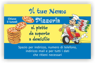 Ghibli Design - Biglietto personalizzabile,  #1607 - fronte - pizza da asporto pizzeria speedy a domicilio scooter blu giallo azzurro