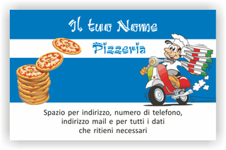 Ghibli Design - Biglietto personalizzabile,  #1608 - fronte - pizza da asporto pizzeria speedy a domicilio scooter bianco azzurro blu