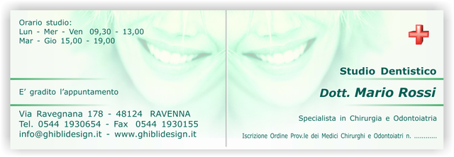 Ghibli Design - Biglietto pieghevole,  #1811 - studio dentistico odontoiatrico dentista odontoiatra denti bianchi bel sorriso ragazza volto donna bocca croce caduceo