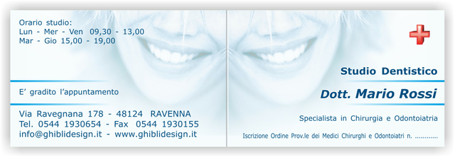 Ghibli Design - Biglietto pieghevole,  #1812 - studio dentistico odontoiatrico dentista odontoiatra denti bianchi bel sorriso ragazza volto donna bocca croce caduceo