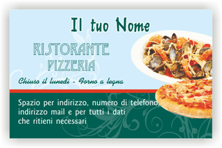 Ghibli Design - Biglietto personalizzabile,  #1844 - fronte - ristorante pizzeria pesce specialità tagliolini frutti mare cozze vongole pizza verde azzurro