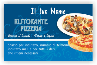 Ghibli Design - Biglietto personalizzabile,  #1848 - fronte - ristorante pizzeria pesce specialità tagliolini frutti mare cozze vongole pizza azzurro blu