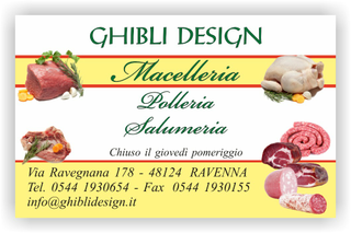 Ghibli Design - Biglietto personalizzabile,  #1878 - fronte - affettati, bistecca, bovina, carne, giallo, macelleria, ovina, pollame, polleria, pollo, salsiccia, salumeria, salumi, suina, verde, bianco