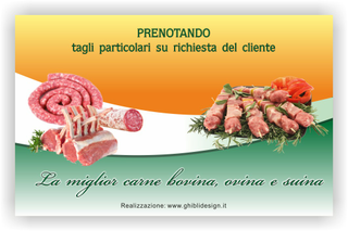 Ghibli Design - Biglietto personalizzabile,  #1908 - indietro - 3376, 1908, bovina, carne, cruda, disegno, fresca, macelleria, maiale, manzo, mucca, ovina, polleria, pollo, salumeria, suina, verde, arancione