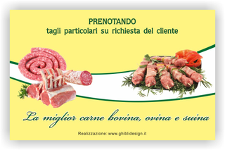 Ghibli Design - Biglietto personalizzabile,  #1909 - indietro - bovina, carne, cruda, disegno, fresca, giallo, macelleria, maiale, manzo, mucca, ovina, polleria, pollo, salumeria, suina, verde