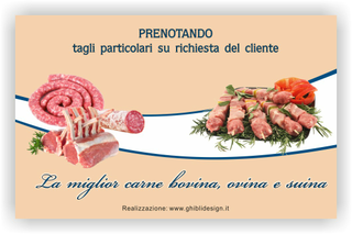 Ghibli Design - Biglietto personalizzabile,  #1912 - indietro - bovina, carne, catalogo, cruda, disegno, fresca, macelleria, maiale, manzo, mucca, ovina, polleria, pollo, rosa, salumeria, suina