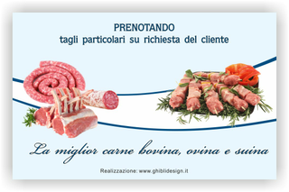 Ghibli Design - Biglietto personalizzabile,  #1913 - indietro - azzurro, blu, bovina, carne, cruda, disegno, fresca, macelleria, maiale, manzo, mucca, ovina, polleria, pollo, salumeria, suina