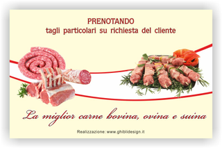 Ghibli Design - Biglietto personalizzabile,  #1916 - indietro - bovina, carne, cruda, disegno, fresca, giallo, macelleria, maiale, manzo, mucca, ovina, polleria, pollo, salumeria, suina, giallino