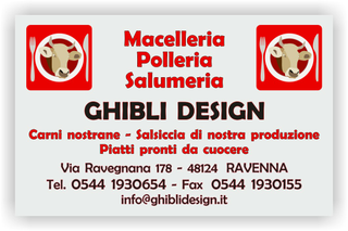 Ghibli Design - Biglietto personalizzabile,  #2066 - fronte - 3380, 2066, macelleria, macellaio, carne, carni, bovina, ovina, suina, pollame, polleria, rosso,