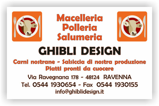 Ghibli Design - Biglietto personalizzabile,  #2073 - fronte - macelleria macellaio carne carni bovina ovina suina  pollame polleria arancione