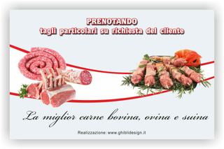 Ghibli Design - Biglietto personalizzabile,  #2074 - indietro - bianco, bovina, carne, carni, catalogo, macelleria, mucca, ovina, pollame, polleria, rosso, salumeria, suina