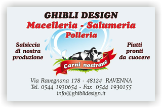 Ghibli Design - Biglietto personalizzabile,  #2074 - fronte - bianco, bovina, carne, carni, catalogo, macelleria, mucca, ovina, pollame, polleria, rosso, salumeria, suina
