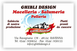 Ghibli Design - Biglietto personalizzabile,  #2075 - fronte - 3381, 2075, macelleria, salumeria, polleria, carni, carne, pollame, mucca, bovina, ovina, suina, azzurro, bianco, rosso,