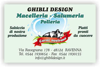 Ghibli Design - Biglietto personalizzabile,  #2077 - fronte - macelleria salumeria polleria carni carne pollame mucca bovina ovina suina bianco