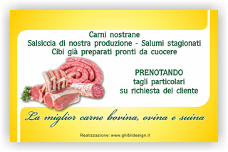 Ghibli Design - Biglietto personalizzabile,  #2079 - indietro - 3382, 2079, macelleria macellaio polleria salumeria salumi pollame carne carni mucche mucca pollo bistecca bovina ovina suina giallo