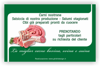 Ghibli Design - Biglietto personalizzabile,  #2080 - indietro - bistecca, bovina, carne, carni, catalogo, macellaio, macelleria, mucca, mucche, ovina, pollame, polleria, pollo, salumeria, salumi, suina, verde