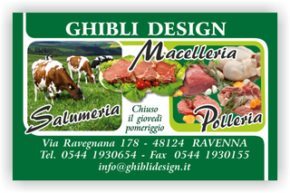Ghibli Design - Biglietto personalizzabile,  #2080 - fronte - bistecca, bovina, carne, carni, catalogo, macellaio, macelleria, mucca, mucche, ovina, pollame, polleria, pollo, salumeria, salumi, suina, verde