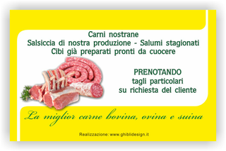 Ghibli Design - Biglietto personalizzabile,  #2082 - indietro - macelleria macellaio polleria salumeria salumi pollame carne carni mucche mucca pollo bistecca bovina ovina suina giallo