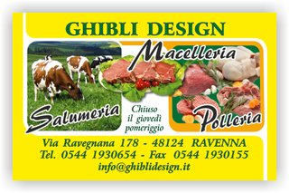 Ghibli Design - Biglietto personalizzabile,  #2082 - fronte - macelleria macellaio polleria salumeria salumi pollame carne carni mucche mucca pollo bistecca bovina ovina suina giallo