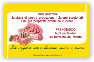 Ghibli Design - Biglietto personalizzabile,  #2083 - indietro - macelleria macellaio polleria salumeria salumi pollame carne carni mucche mucca pollo bistecca bovina ovina suina giallo