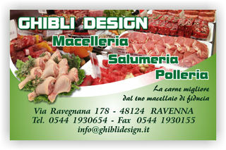 Ghibli Design - Biglietto personalizzabile,  #2085 - fronte - macelleria polleria salumeria carni carne pollame pollo cosciotti bistecche spiedini bovina ovina suina macellaio verde