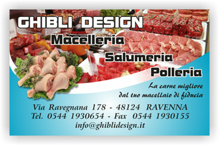 Ghibli Design - Biglietto personalizzabile,  #2086 - fronte - macelleria polleria salumeria carni carne pollame pollo cosciotti bistecche spiedini bovina ovina suina macellaio azzurro