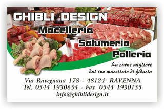 Ghibli Design - Biglietto personalizzabile,  #2087 - fronte - macelleria polleria salumeria carni carne pollame pollo cosciotti bistecche spiedini bovina ovina suina macellaio verde