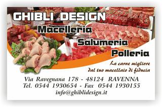 Ghibli Design - Biglietto personalizzabile,  #2088 - fronte - arancione, bistecche, bovina, carne, carni, catalogo, cosciotti, macellaio, macelleria, ovina, pollame, polleria, pollo, salumeria, spiedini, suina