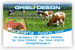 Ghibli Design - Biglietto personalizzabile,  #2093 - fronte - macelleria macellaio carne carni bistecca mucche mucca pascolo bovina ovina suina azzurro