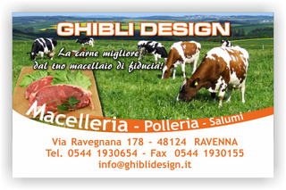 Ghibli Design - Biglietto personalizzabile,  #2095 - fronte - macelleria macellaio carne carni bistecca mucche mucca pascolo bovina ovina suina arancione