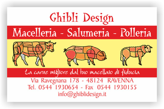 Ghibli Design - Biglietto personalizzabile,  #2103 - fronte - 3386, 2103, bovina, carne, carni, catalogo, giallo, macellaio, macelleria, maiale, mucca, ovina, pecora, polleria, rosso, salumeria, suina, tagli, vitello