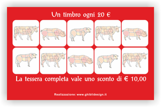 Ghibli Design - Biglietto personalizzabile,  #2104 - indietro - macelleria salumeria polleria macellaio carne carni ovina bovina suina mucca maiale pecora tagli vitello giallo rosso