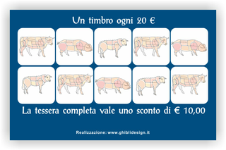 Ghibli Design - Biglietto personalizzabile,  #2105 - indietro - macelleria salumeria polleria macellaio carne carni ovina bovina suina mucca maiale pecora tagli vitello blu azzurro