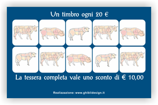 Ghibli Design - Biglietto personalizzabile,  #2106 - indietro - macelleria salumeria polleria macellaio carne carni ovina bovina suina mucca maiale pecora tagli vitello blu azzurro