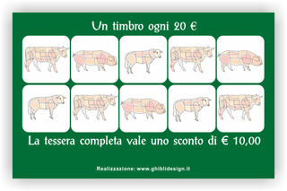 Ghibli Design - Biglietto personalizzabile,  #2107 - indietro - macelleria salumeria polleria macellaio carne carni ovina bovina suina mucca maiale pecora tagli vitello verde