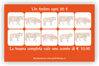 Ghibli Design - Biglietto personalizzabile,  #2109 - indietro - macelleria salumeria polleria macellaio carne carni ovina bovina suina mucca maiale pecora tagli vitello arancione rosso azzurro