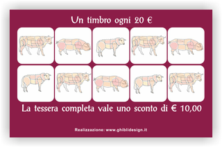 Ghibli Design - Biglietto personalizzabile,  #2110 - indietro - macelleria salumeria polleria macellaio carne carni ovina bovina suina mucca maiale pecora tagli vitello giallo bordeaux