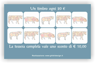 Ghibli Design - Biglietto personalizzabile,  #2112 - indietro - macelleria salumeria polleria macellaio carne carni ovina bovina suina mucca maiale pecora tagli vitello azzurro grigio