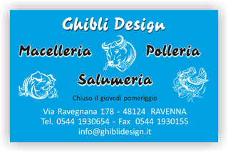 Ghibli Design - Biglietto personalizzabile,  #2114 - fronte - macelleria macellaio polleria salumeria carne carni azzurro