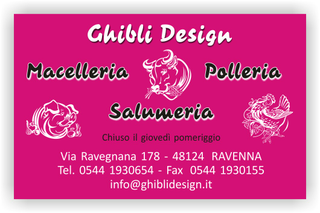 Ghibli Design - Biglietto personalizzabile,  #2117 - fronte - macelleria macellaio polleria salumeria carne carni fuxia