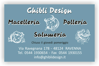Ghibli Design - Biglietto personalizzabile,  #2119 - fronte - macelleria macellaio polleria salumeria carne carni azzurro grigio